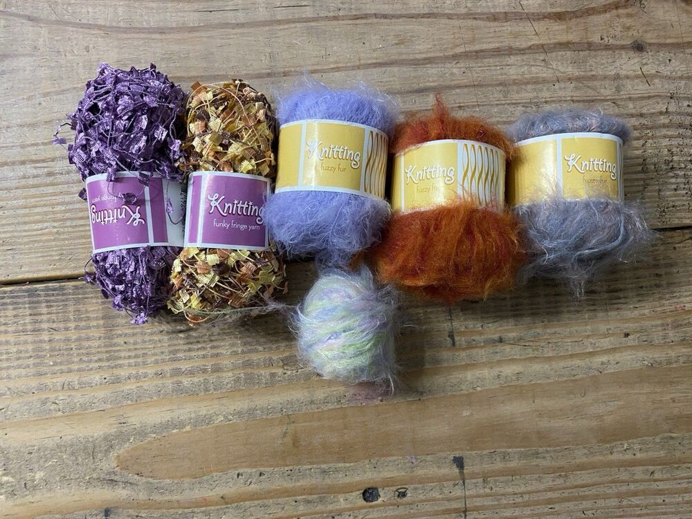Knitting Brand Yarn Lot Of 6 Funky Fringe Fuzzy Fur